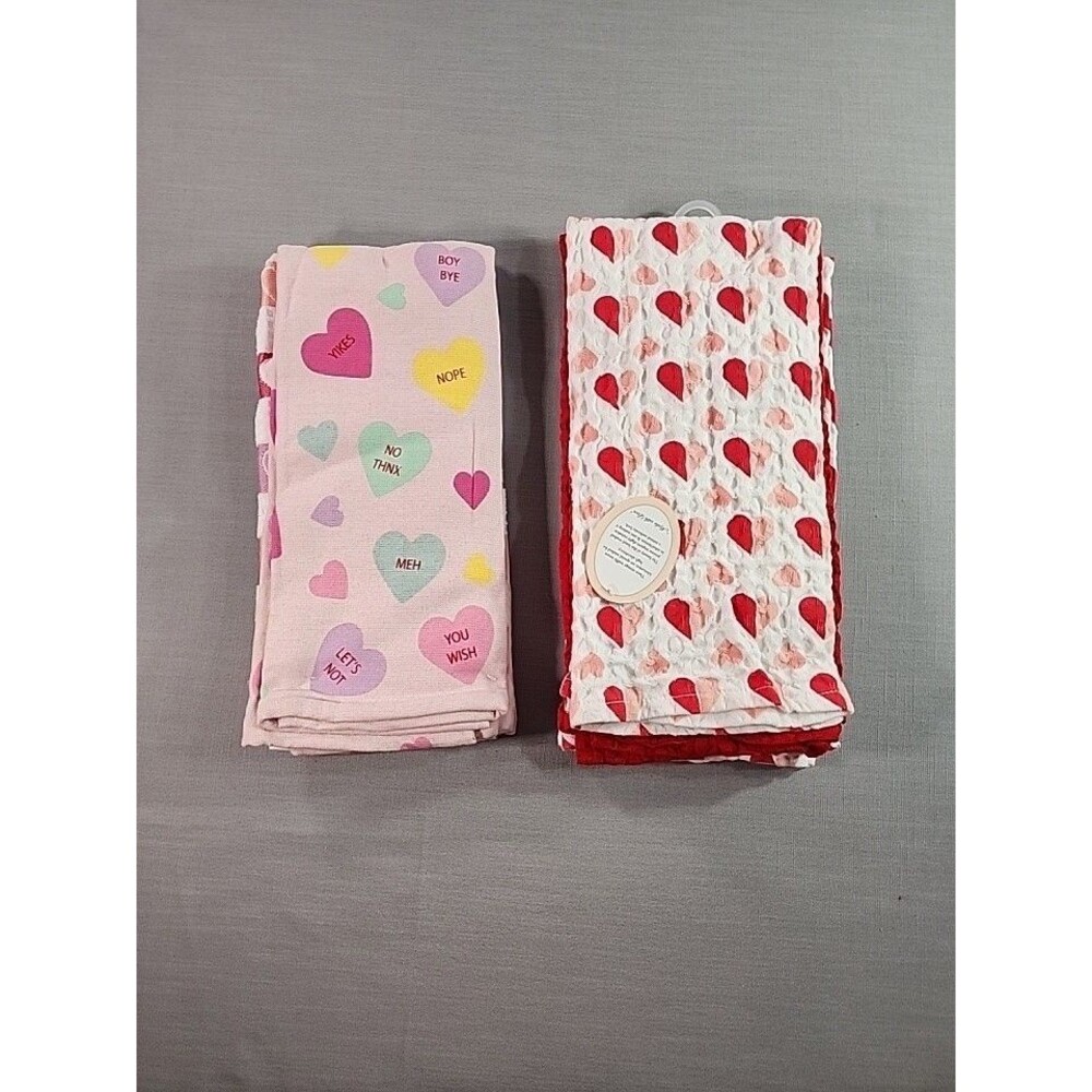 2 Packs Oeko Tex & Waffle Weave Fabric Towers VALENTINE'S DAY, 6 Towels Total